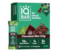 IQ BAR Brain and Body Keto Protein - Chocolate Mint Chip - 12 Count Energy - Low Carb/Sugar - High Fibre Meal Replacement - Vegan Snacks