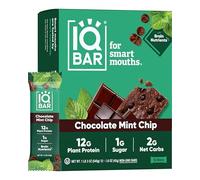 IQ BAR Brain and Body Keto Protein - Chocolate Mint Chip - 12 Count Energy - Low Carb/Sugar - High Fibre Meal Replacement - Vegan Snacks