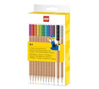 IQ LEGO Pack of 12 Colouring Pencils with Pencil Topper (52064), 2 x 2 LEGO Stone Attachment, 12 Bright Colours, Compatible with LEGO Stationery System, from 6 Years, 12 Colouring Pencils