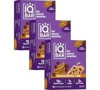 IQBAR Brain and Body Plant Protein Bars - Almond Butter Chip - 36 Count, Low Carb, High Fiber, Gluten Free, Vegan Snacks - Low Sugar Keto Energy Bars