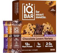 IQBAR Brain and Body Plant Protein Bars - Chocolate Lovers Variety - 12-Count Low Carb - Gluten Free, High Fiber, Vegan Snacks - Low Sugar Meal Replacement