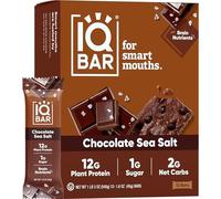 IQBAR Brain and Body Plant Protein Bars - Chocolate Sea Salt - 12 Count, Low Carb, High Fiber, Gluten Free, Vegan Snacks - Low Sugar Keto Energy Bar
