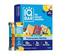 IQBAR Brain + Body Protein Bars, Fruit Lovers Variety, Keto, Vegan, Paleo Friendly, Low Sugar, Low Net Carb, High Fiber, Gluten Free, No Sugar Alcohols, 12 Count