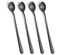 IQCWOOD Long Handle Spoons, 9-inch Black Ice Tea Spoons, Stainless Steel Ice Cream Spoon, Coffee Spoons Bar Spoon, Small Spoons,Tea Spoons Cocktail Stirring Coffee Stirrers for Cold Drink, Set of 4