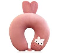 IQEPXTGO Rabbit Neck Pillow for Travel, Soft Memory Foam Neck Support Pillows for Adults Kids, Cartoon U-Shaped Pillow with Adorable Animal Design Travel Pillows for Home, Planes, Trains-Pink
