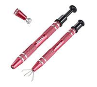 IQIANS 2 Pack Diamond Holder Terp Pearl Claw Grabber Tool Stainless Steel 4 Prongs Pick up Tool Grabber Gem Tweezers for Jewelry Making Accessory, IC Chip, Electronic Components, Nails Clamping Red