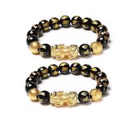 IQIC FengShui Bracelet for Men Women Wealth Good Luck Pixiu Bracelet Black Obsidian Buddha Bead Bracelet Elastic Buddha Dragon Mantra Bracelet Prosperity Protection Jewelry, One Size, Alloy, no