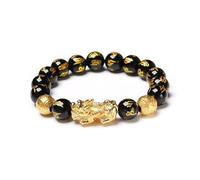 IQIC FengShui Bracelet for Men Women Wealth Good Luck Pixiu Bracelet Black Obsidian Buddha Bead Bracelet Elastic Buddha Dragon Mantra Bracelet Prosperity Protection Jewelry, One Size, Alloy, no
