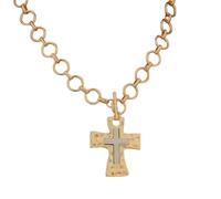 IQIC Gold Silver Chunky Cross Necklace for Women Men Layered Hammered Bold Vintage Toggle Clasp Religious Christian Statement Cross Pendant Choker Party Hallowmas Christmas Jewelry Gift, normal