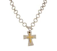 IQIC Gold Silver Chunky Cross Necklace for Women Men Layered Hammered Bold Vintage Toggle Clasp Religious Christian Statement Cross Pendant Choker Party Hallowmas Christmas Jewelry Gift, normal