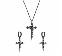 IQIC Gothic Cross Sword Earrings Necklace Set for Women Black Silver Statement Rose Blood Sword Cross Choker Earrings Dark Style Gothic Jewelry Gift, Large, Copper, No Gemstone