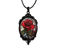 IQIC Gothic Rose Glass Necklace for Women Bat Pendant Necklace Rope Chain Black Cat Necklaces Sun and Moon Choker Dark Punk Style Cameo Necklaces Set Halloween Witch Jewelry, L, Plastic, No Gemstone