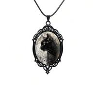 IQIC Gothic Rose Glass Necklace for Women Bat Pendant Necklace Rope Chain Black Cat Necklaces Sun and Moon Choker Dark Punk Style Cameo Necklaces Set Halloween Witch Jewelry, L, Plastic, No Gemstone