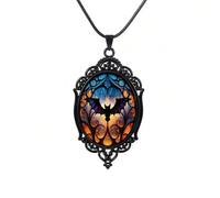 IQIC Gothic Rose Glass Necklace for Women Bat Pendant Necklace Rope Chain Black Cat Necklaces Sun and Moon Choker Dark Punk Style Cameo Necklaces Set Halloween Witch Jewelry, L, Plastic, No Gemstone