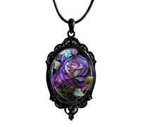 IQIC Gothic Rose Glass Necklace for Women Bat Pendant Necklace Rope Chain Black Cat Necklaces Sun and Moon Choker Dark Punk Style Cameo Necklaces Set Halloween Witch Jewelry, L, Plastic, No Gemstone