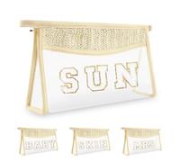 Iqimott Boho Patch Stuff Bag Clear Makeup Letter Bag, Waterproof Zipper Make up Bag Toiletry Pouch, Sun-Beige, Bohemian