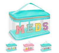 Iqimott Chenille Letter Patch Bag Clear MEDS Drugs Pouch, Preppy Portable Cosmetic Makeup Bag, JK-Green-Meds