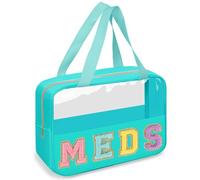 Iqimott Chenille Letter Patch Bag Clear MEDS Drugs Pouch, Preppy Portable Cosmetic Makeup Bag, XY-Green-Meds