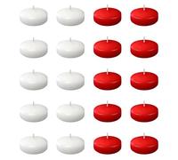 IQMLQV 20 Pieces White and Red Floating Candles,Christmas Floating Candles,1.5 Hour Burn Time Small Unscented Floating Candle for Centerpiece,Pool,Party Suppliers