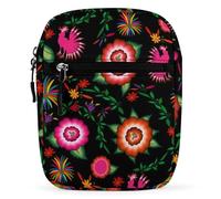 IQOPPEDR Mexican Embroidery Floral Small Crossbody Bag Ethnic Flower Folk Sling Bag Shoulder Handbag For Women Men Mini Messenger Bags With Adjustable Straps