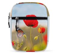 IQOPPEDR Red Flowers Butterfly Mini Messenger Bag Small Satchel Spring Summer Floral Crossbody Bag Cross Body Shoulder Bag With Adjustable Straps