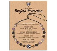 IQPDYV Evil Eye Bracelet for Women Energy Protection Bracelet Amethyst Tiger Eye Natural Crystal Healing Bracelet Spiritual Healing Beads Gift, Una talla, Stone, Not a gemstone