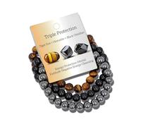 IQPDYV - Healing Crystal Beaded Bracelet for Women Men Natural Stone 8mm Tiger Eye Hematite Black Obsidian Triple Protection Handmade Reiki Spiritual Jewelry, Una talla, Stone, Not a gemstone