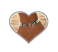IQPDYV Heart Ankle Bracelets for Women Double Heart Anklet Double Layered Elastic Beaded Anklet Turquoise Stretch Ankle Bracelet Boho Anklet Summer Beach Foot Jewelry Gift for Women, Adjustable