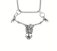 IQPDYV Silver Skull Necklace for Women Silver Captivity Skeleton Pendant Necklace Punk Skeleton Skull Necklace Gothic Jewelry, Metal, No Gemstone
