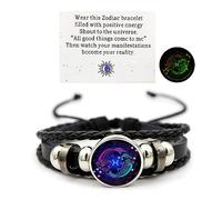 IQPDYV Zodiac Constellation Bracelets Zodiac Guardian Bracelet Vintage Black Leather Bracelet Adjustable Handmade Woven Bracelet Birthday Jewelry for Women Men, Adjustable, Alloy, no gemstone