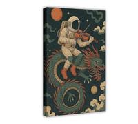 IQTFHGB Astronaut Riding A Dragon Playing The Violin - Surrealism Canvas Poster Bedroom Decor Landscape Office Room Decor Gift 20x30inch(50x75cm)