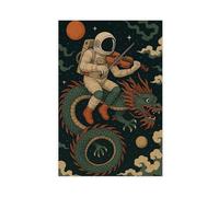 IQTFHGB Astronaut Riding A Dragon Playing The Violin - Surrealism Canvas Poster Bedroom Decor Landscape Office Room Decor Gift 12x18inch(30x45cm)
