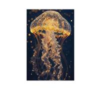 IQTFHGB Bioluminescent Jellyfish Art - Golden Surreal Ocean Decoration Canvas Poster Wall Art Decor Print Picture Paintings for Living Room Bedroom Decoration 24x36inch(60x90cm)