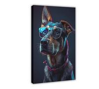 IQTFHGB Cool Dog Art Prints - Stylish Dog Portraits Under Neon Lights Canvas Poster Bedroom Decor Landscape Office Room Decor Gift 16x24inch(40x60cm)