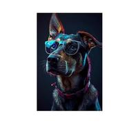 IQTFHGB Cool Dog Art Prints - Stylish Dog Portraits Under Neon Lights Canvas Poster Wall Art Decor Print Picture Paintings for Living Room Bedroom Decoration 08x12inch(20x30cm)