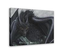 IQTFHGB Dark College Style Fantasy Black Dragon Flying Animal Print Canvas Poster Bedroom Decor Landscape Office Room Decor Gift 08x12inch(20x30cm)