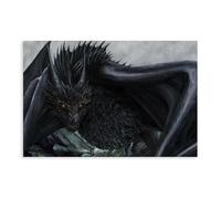 IQTFHGB Dark College Style Fantasy Black Dragon Flying Animal Print Canvas Poster Bedroom Decor Landscape Office Room Decor Gift 08x12inch(20x30cm)
