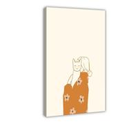 IQTFHGB Minimalist Cat Hugging Orange Art Painting Canvas Poster Wall Art Decor Print Picture Paintings for Living Room Bedroom Decoration 08x12inch(20x30cm)