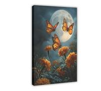 IQTFHGB Monarch Butterfly Marigold Moon Print Canvas Poster Wall Art Decor Print Picture Paintings for Living Room Bedroom Decoration 24x36inch(60x90cm)
