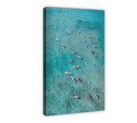 IQTFHGB Retro Beach Ocean Aerial Surfer Scene Canvas Poster Bedroom Decor Landscape Office Room Decor Gift 12x18inch(30x45cm)