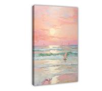 IQTFHGB Sunset Print Blush Pink Coastal Beach College Style Ocean Painting Canvas Poster Wall Art Decor Print Picture Paintings for Living Room Bedroom Decoration 12x18inch(30x45cm)
