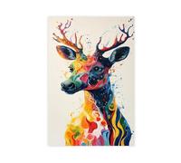 IQTFHGB Surreal Abstract Colourful Wild Deer Artwork Canvas Poster Wall Art Decor Print Picture Paintings for Living Room Bedroom Decoration 16x24inch(40x60cm)