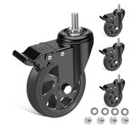 IQWTU Heavy Duty Castor with Brake, 125MM Furniture Castors with M10 X 30mm Screw Stem, PU Casters Trolley Wheels with Bolts, 4 Threaded Swivel Castors 360° Rotation up to 700KG