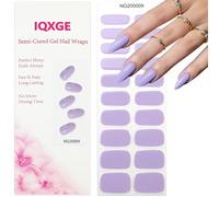 IQXGE Semi Cured Gel Nail Strips, Long Lasting Gel Nail Stickers with UV Light Needed, 20 Waterproof Full Wraps for Women with 1 File, 1 Wood Stick&2 Prep Pad-Purple