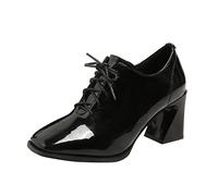 IQYU Ankle Boots Women's Leather Ankle Boots with Low Retro Boots with Square Toe Comfortable Casual Shoes Moccasins Square Heel Ankle Boots Comfortable Loafer Platform, Black (black 2), 5 UK