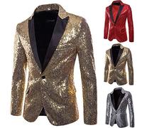 IQYU Blazer Men's Fashion, Men's Casual Blazer Coat with One Button, Suit Jacket Men, Sequin Party Slim Fit Suit Men's Jacket, Leisure Suit Men's Cotton, Cardigan Men, Coat Short, gold, XL