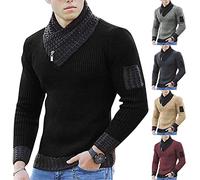 IQYU Bomber Jacket Men's Knitted Jumper England Plain Scarf Turtleneck Pullover Warm Blouse Long Sleeve Sweatshirt Slim Fit Modern Wool Pullover High Neck Hoodies Leisure Jacket Breathable, darkgray,