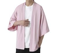 IQYU Cardigan Men's Summer Lightweight - Kimono Men's Japanese Short Summer Cardigan Plain Summer Jacket Oversized Beach Pareos Bathrobe Men's Dressing Gown Transition Jacket Sleepwear, pink, M