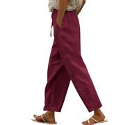 IQYU Casual Trousers Women's Long Linen Trousers Women's 7/8 Women's Trousers Jogging Bottoms Plain Linen Trousers Lightweight Women Pants Slim Fit Fabric Trousers High Waist Running Trousers
