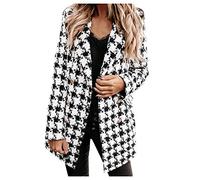 IQYU Checked Jacket Women's Winter Suit Jacket Elegant Long Sleeve Blazer Double Breasted Houndstooth Jacket Slim Fit Coat Jacket Short Jacket Short Blazer Jacket Business Office Suit Jackets, White,